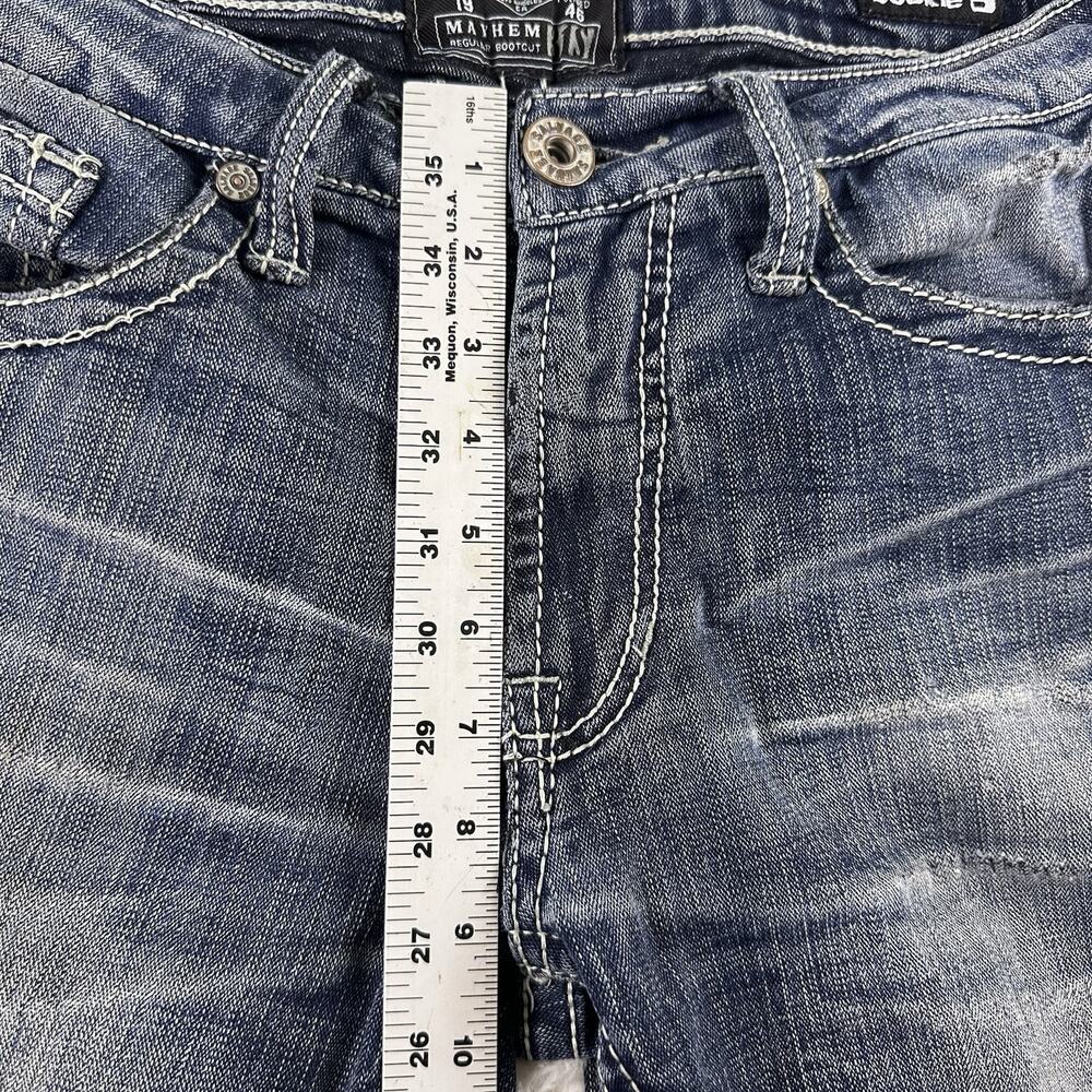Buckle Salvage Jeans Men’s -31 S- Denim Blue Mayhem Regular Bootcut Distressed - Picture 14 of 16